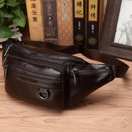 Seliore – Men’s Genuine Cowhide Leather Waist Bag with Adjustable Strap