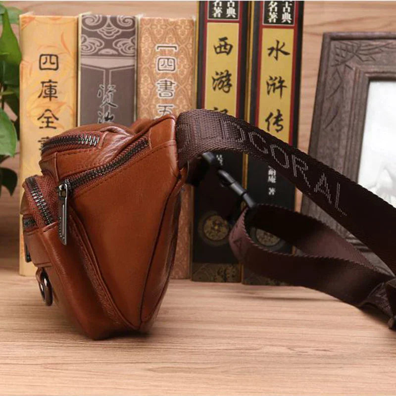 Seliore – Men’s Genuine Cowhide Leather Waist Bag with Adjustable Strap