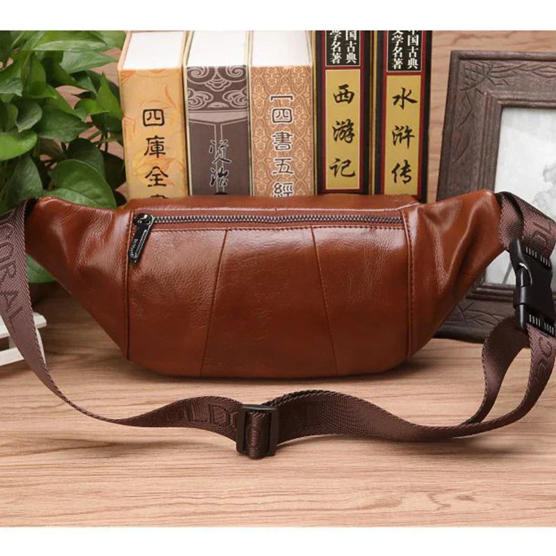 Seliore – Men’s Genuine Cowhide Leather Waist Bag with Adjustable Strap