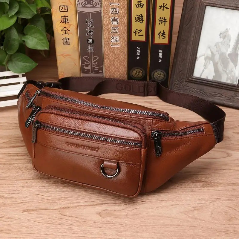 Seliore – Men’s Genuine Cowhide Leather Waist Bag with Adjustable Strap
