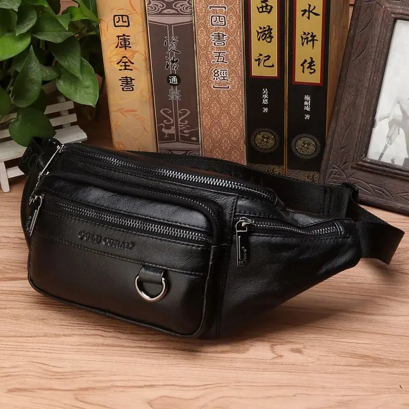 Seliore – Men’s Genuine Cowhide Leather Waist Bag with Adjustable Strap