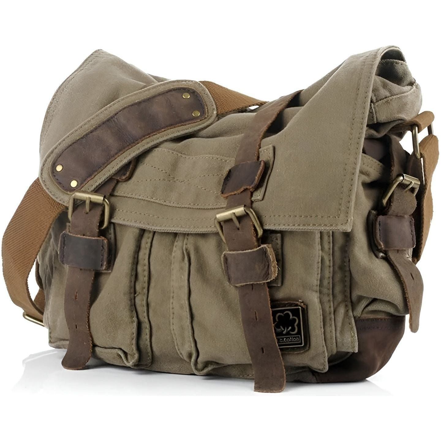 Seliore – Men’s Vintage Canvas Messenger Bag with Leather Accents