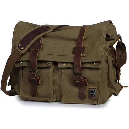Seliore – Men’s Vintage Canvas Messenger Bag with Leather Accents